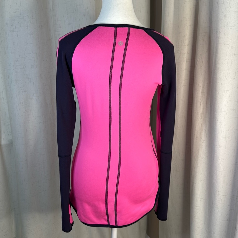 Lululemon Rulu Blue and Pink Women's Long Sleeve Top Size 4 Reversible - Picture 2 of 6